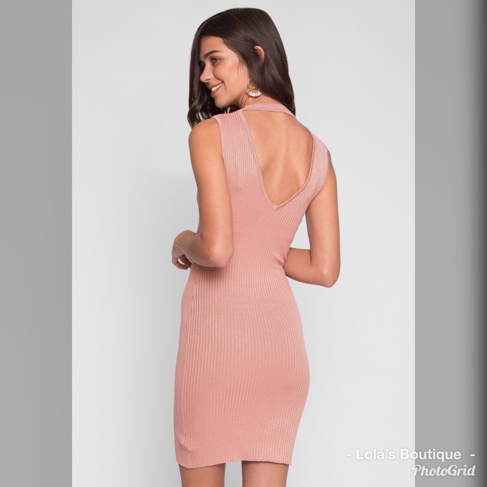 Light Pink Bodycon Ribbed Dress - Picture 3 of 5